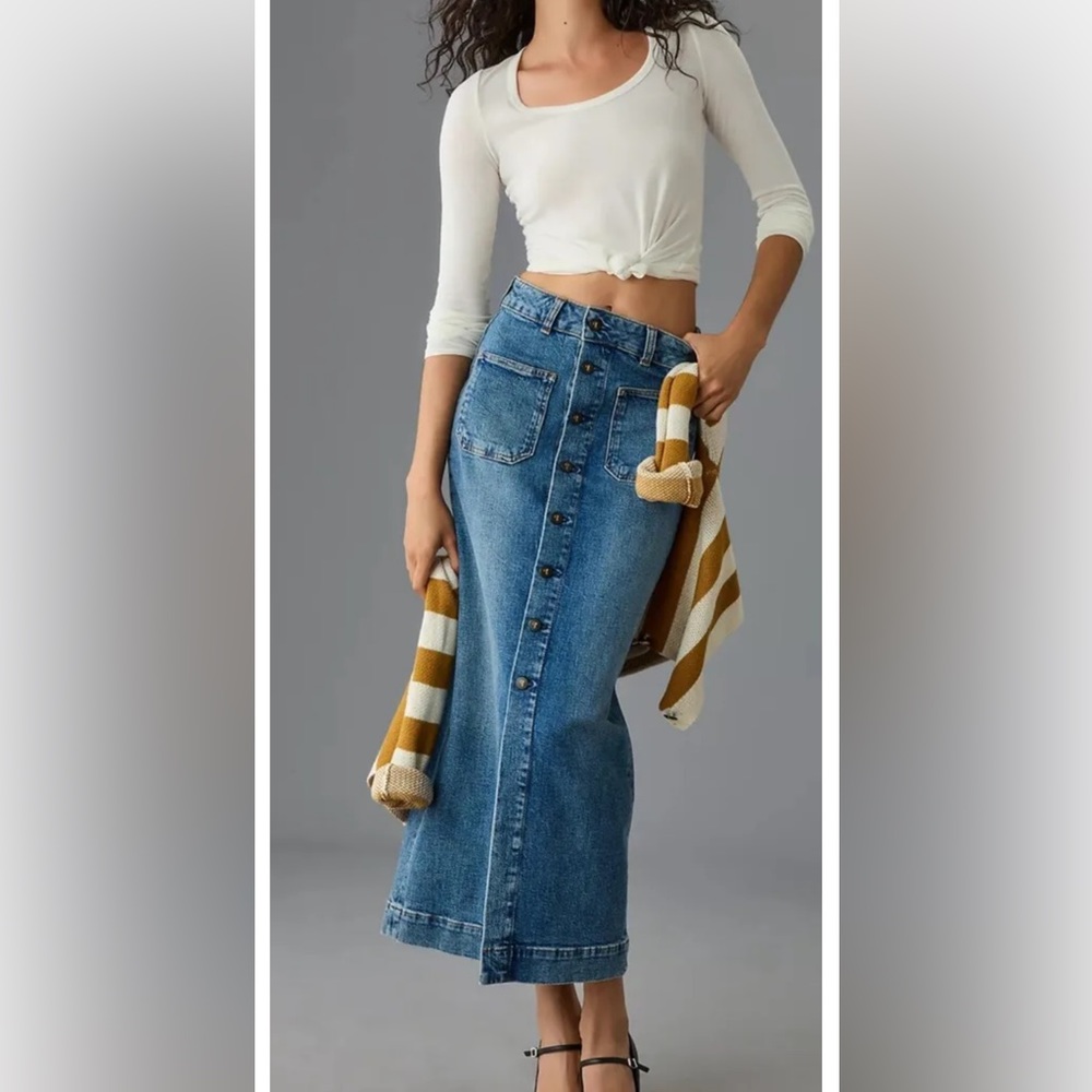 Anthropologie Pilcro Denim Buttondown Pencil Skirt Mini Maxi Stretch Slim Fit
